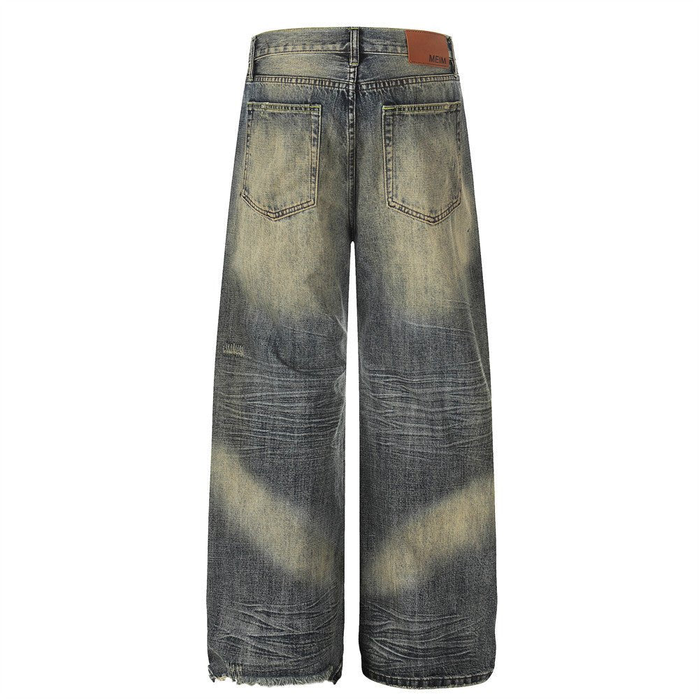 Wornwash Wide - Leg Jeans — Distressed Vintage Denim for Street Fits - XGEM® - Not Made for Everyone