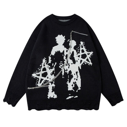 XGEM Abstract Destruction Sweater – Oversized Embroidered Street Trend Pullover - XGEM® - Not Made for Everyone