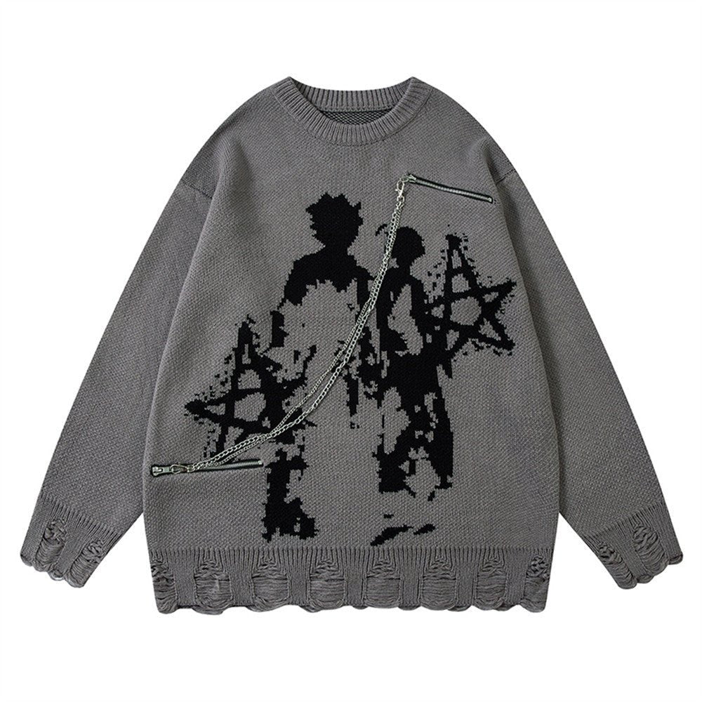 XGEM Abstract Destruction Sweater – Oversized Embroidered Street Trend Pullover - XGEM® - Not Made for Everyone