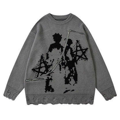 XGEM Abstract Destruction Sweater – Oversized Embroidered Street Trend Pullover - XGEM® - Not Made for Everyone