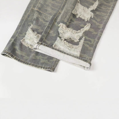 XGEM Camo Splice Ripped Denim Jeans – Washed Double - Layer Streetwear Pants - XGEM® - Not Made for Everyone