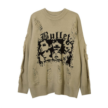 XGEM Character Jacquard Sweater – Oversized Distressed Pullover - XGEM® - Not Made for Everyone
