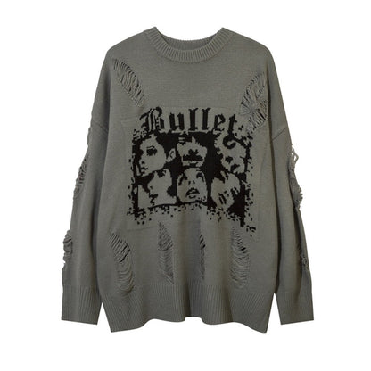 XGEM Character Jacquard Sweater – Oversized Distressed Pullover - XGEM® - Not Made for Everyone