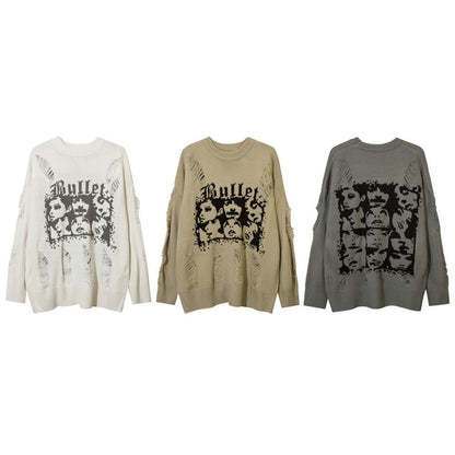 XGEM Character Jacquard Sweater – Oversized Distressed Pullover - XGEM® - Not Made for Everyone