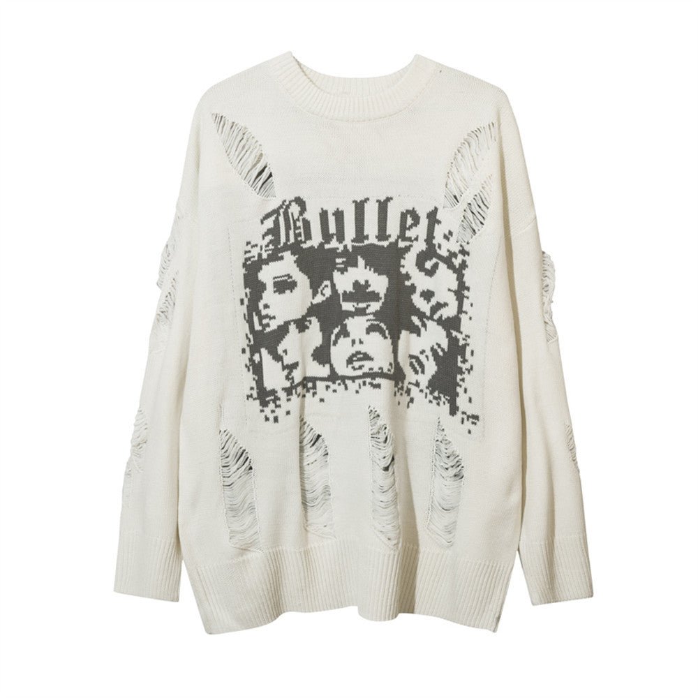 XGEM Character Jacquard Sweater – Oversized Distressed Pullover - XGEM® - Not Made for Everyone