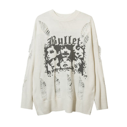 XGEM Character Jacquard Sweater – Oversized Distressed Pullover - XGEM® - Not Made for Everyone