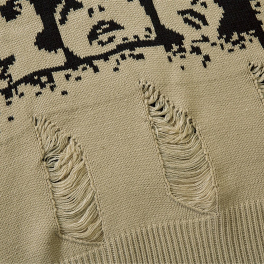 XGEM Character Jacquard Sweater – Oversized Distressed Pullover - XGEM® - Not Made for Everyone