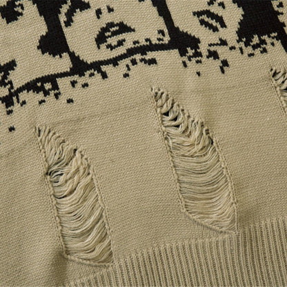 XGEM Character Jacquard Sweater – Oversized Distressed Pullover - XGEM® - Not Made for Everyone