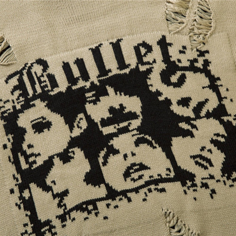XGEM Character Jacquard Sweater – Oversized Distressed Pullover - XGEM® - Not Made for Everyone